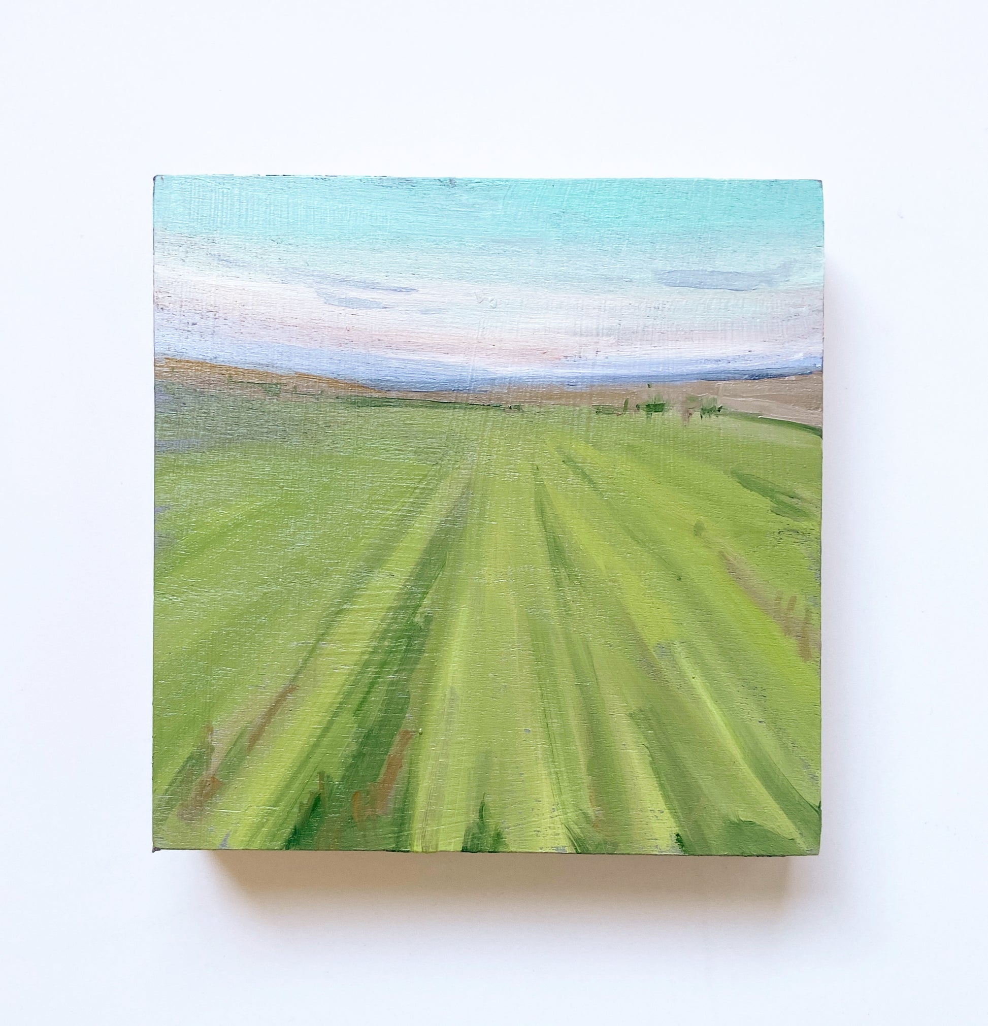 Farm Pasture Fence Line Acrylic Painting 4x4 with Easel Original Neelie Art